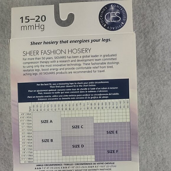 Sigvaris Well Being Black Graduated Compression Hosiery 120MC99 Size C  (NWT) - Picture 7 of 8